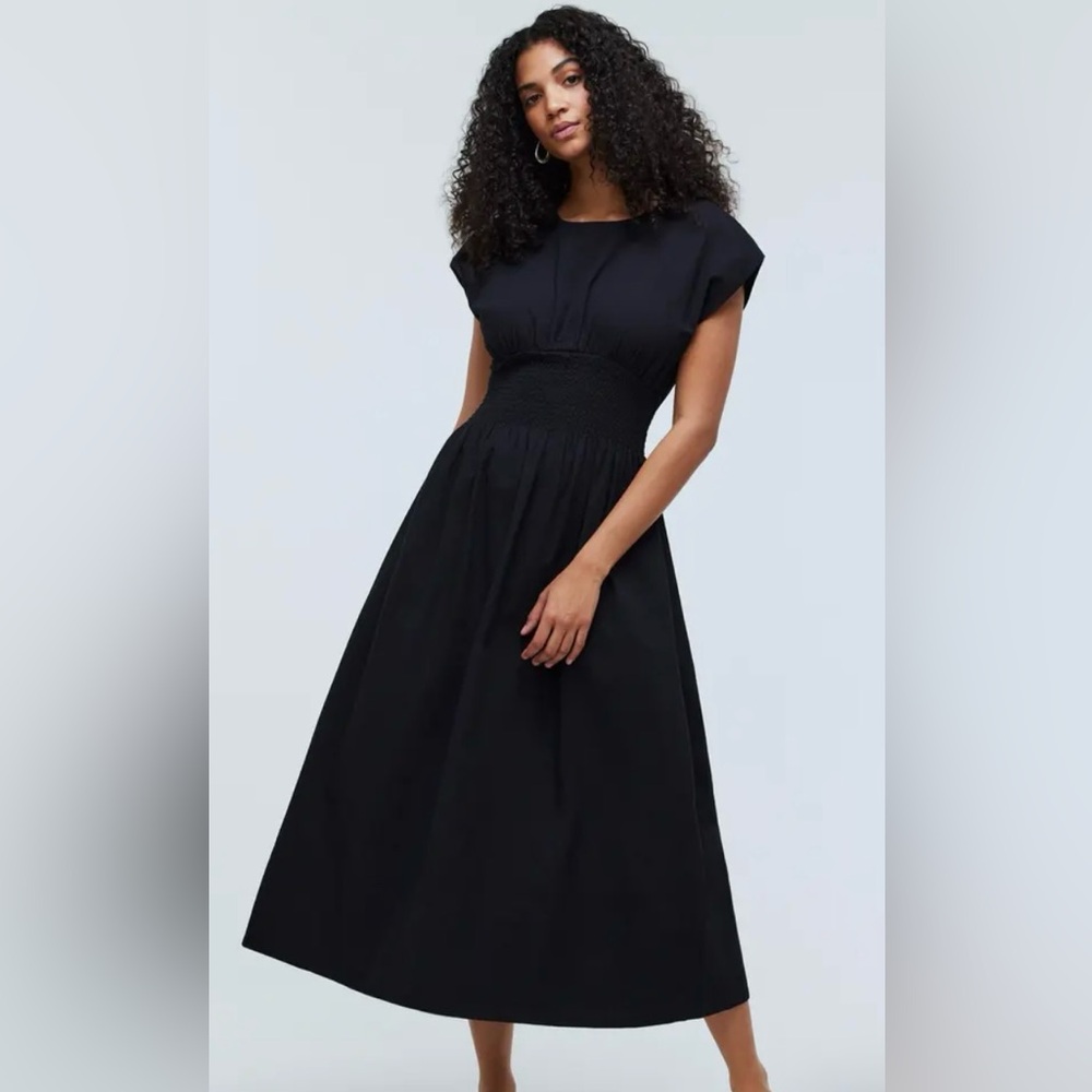 Madewell Stripe Smocked Waist Seersucker Midi Dress, Size S